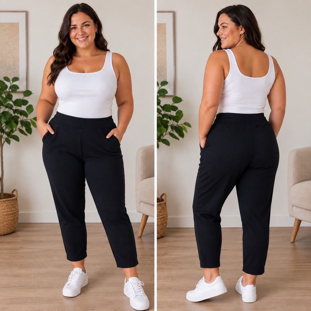 Lands End Serious Sweats Black Ankle Jogger Pants Womens Medium 10-12